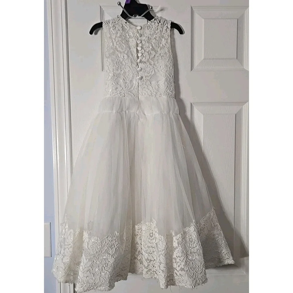 Girls Dress Formal‎ White Lace See Measurements Below